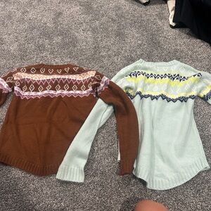 SO Brown and Mint Patterned Sweater Duo  $9 Both sweaters